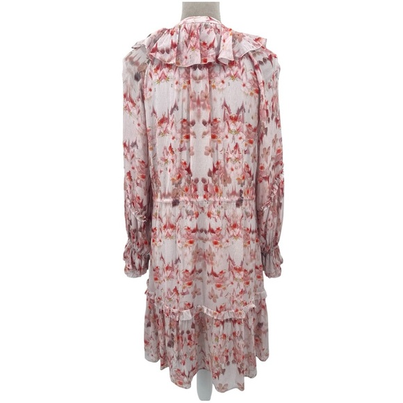 All Saints Ava Momo Dress Floral Print Long Sleeve Ruffle - Pink - US Size 4 - Picture 10 of 13